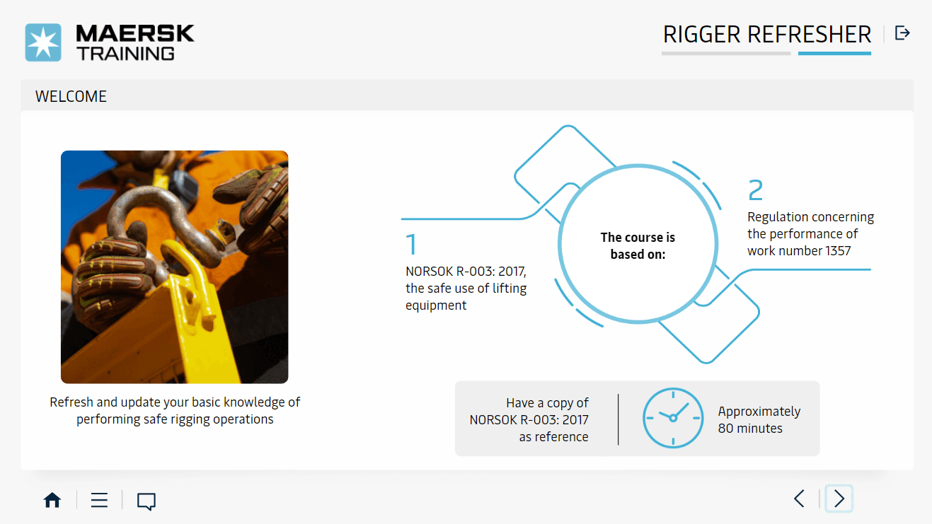 Rigger Refresher Example of the eLearning page